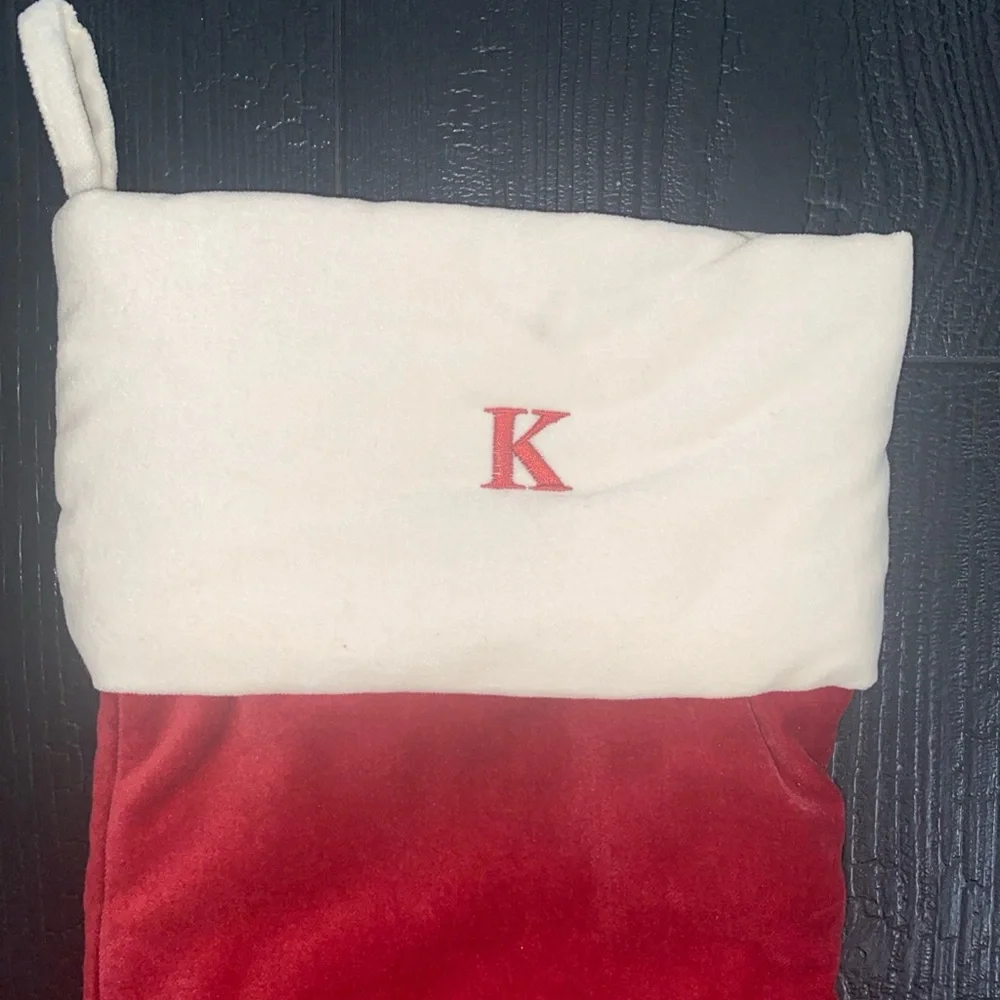 Pottery Barn Letter K Monogram‎ Christmas Stocking Red Velvet
